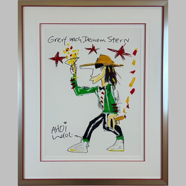Udo Lindenberg Aquarell-Unikat: Greif nach deinem Stern, museal gerahmt.