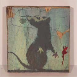 Holzblock Banksy Ratte