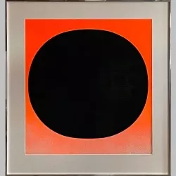 Der Siebdruck "Schwarzer Kreis auf Rot-Orange"...