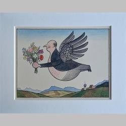 Willi Hertlein | Fliegender Mann mit Blumenstrauß